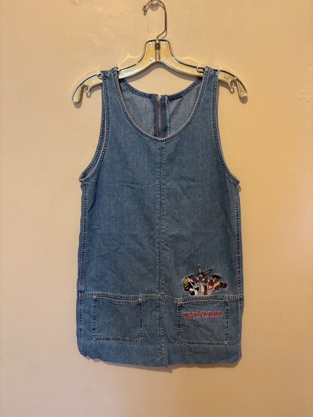 Warner Bros. Light Blue Denim Mini Dress with Cartoon Patch